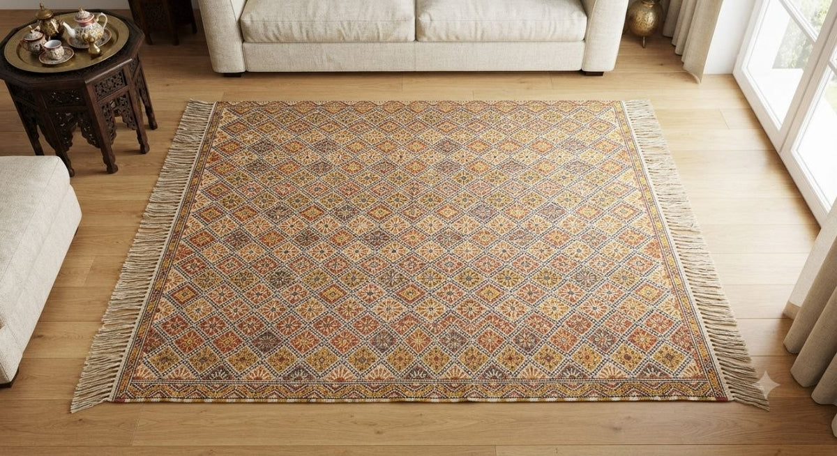 Fez Sunburst - Royal Mosaic Flat-Weave Hanbel Rug